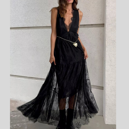 Lace V-Neck Casual Sleeveless Maxi Dress