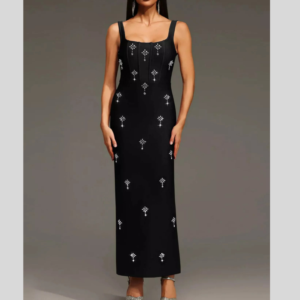 Rhinestone Embellished Bodycon Maxi Dress