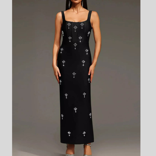 Rhinestone Embellished Bodycon Maxi Dress