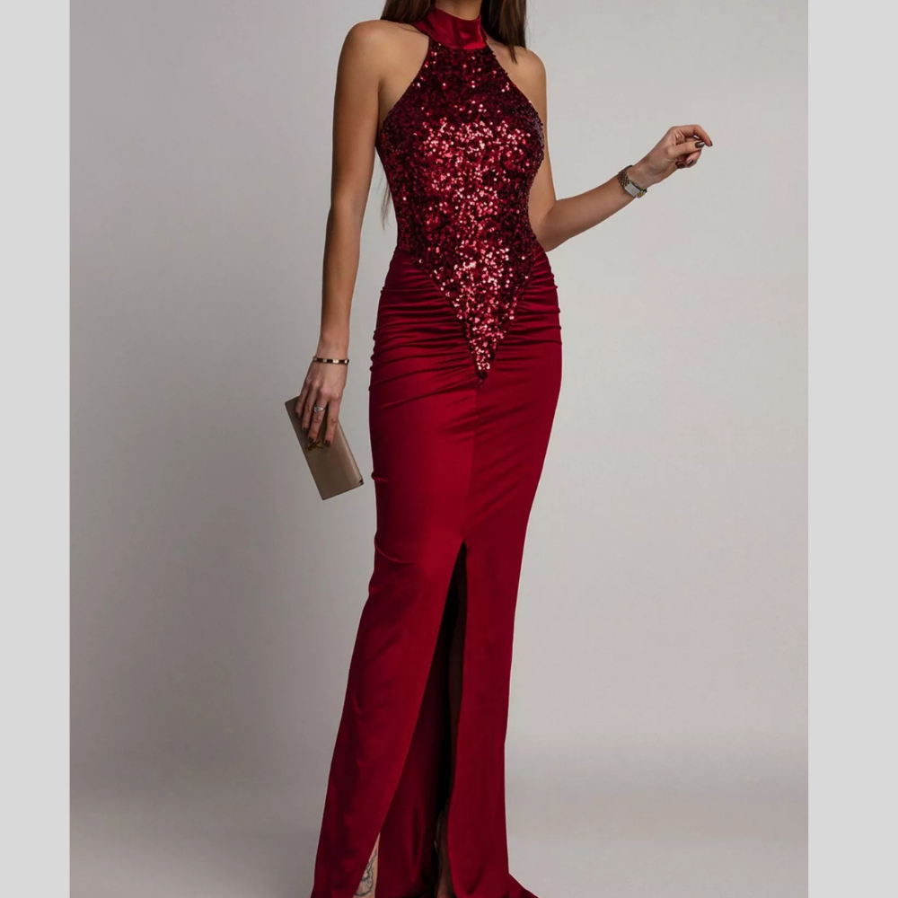 Sequin High Slit Sleeveless Maxi Dress