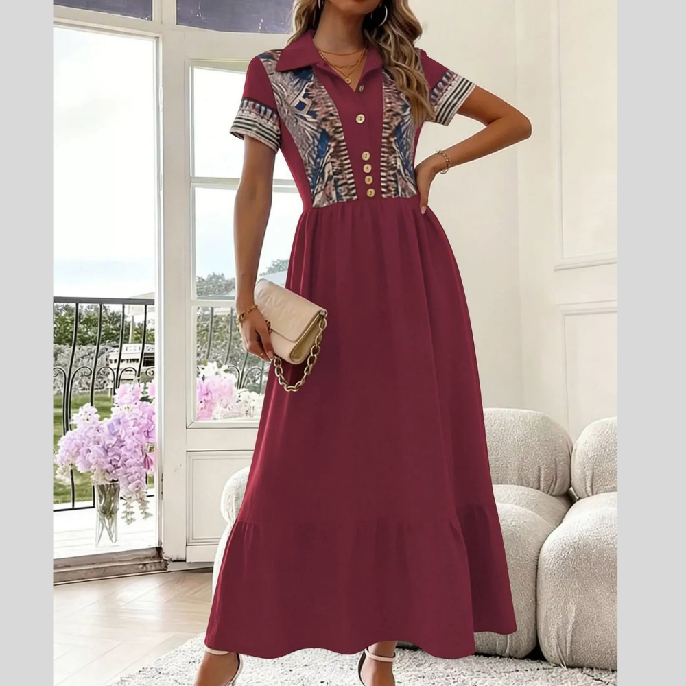 Printed Casual Button-Front Maxi Dress