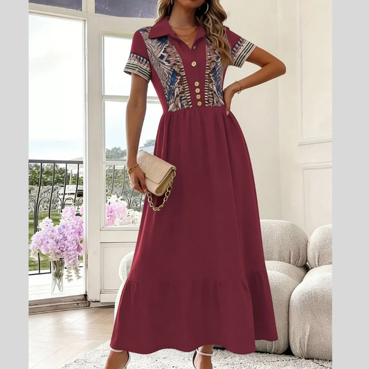 Printed Casual Button-Front Maxi Dress