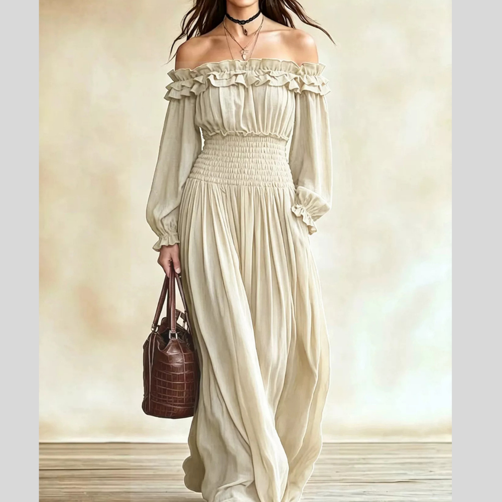 Full Size Off-Shoulder Ruffled Maxi Dress with Smocked Waist Plus Size