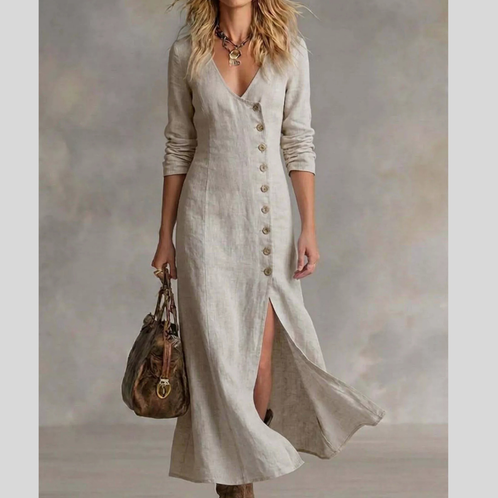 Slit Button-Down Midi Dress