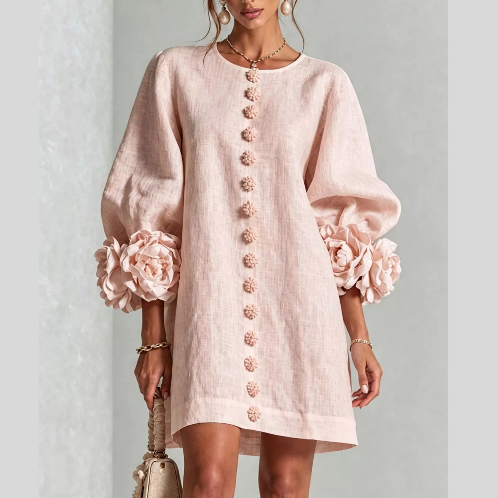 3D Floral 3/4 Sleeve Mini Dress