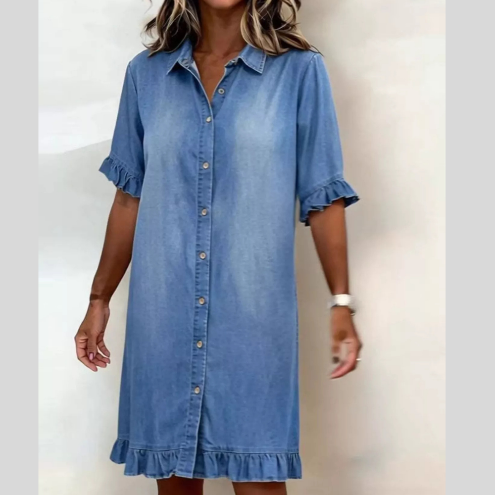 Full Size Ruffled Hem Denim Shirt Dress Plus Size