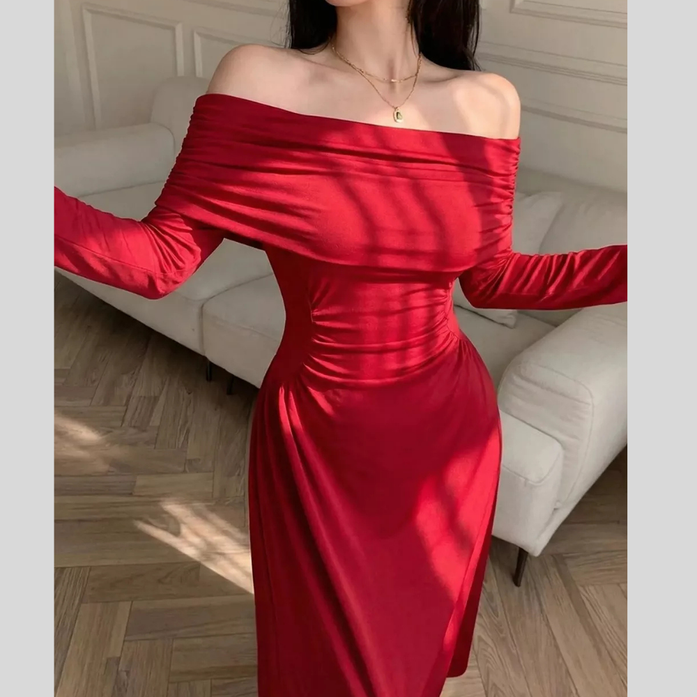 Off-Shoulder Casual Ruched Bodycon Maxi Dress