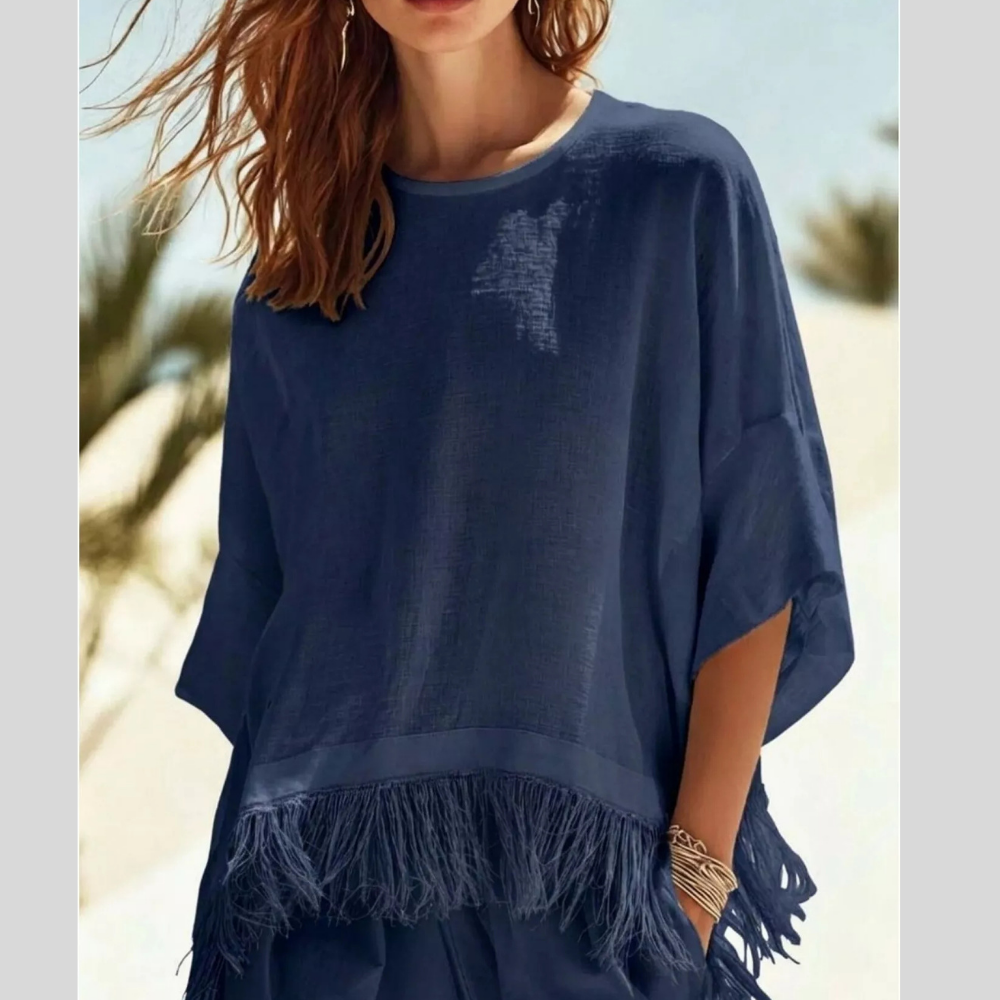 Fringed 3/4 Sleeve Blouse
