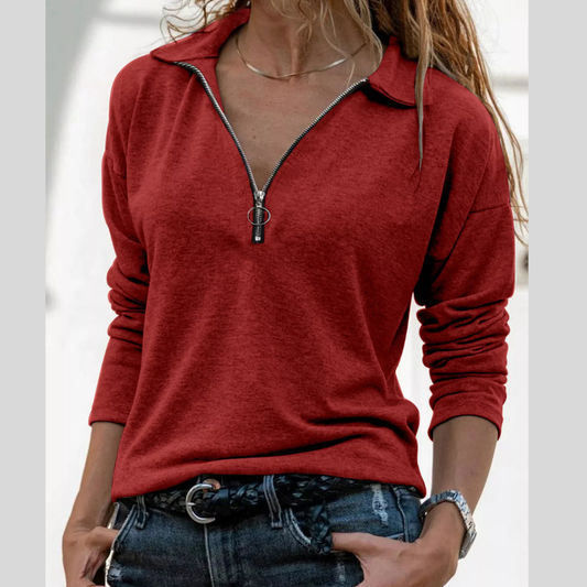 Casual Long Sleeve Zipper Front T-Shirt