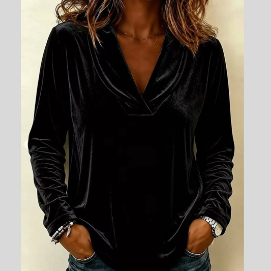 Full Size Velvet Long Sleeve Casual T-Shirt Plus Size