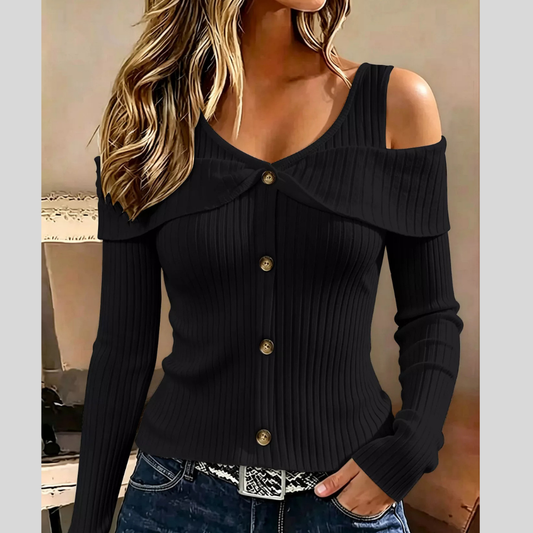 Cold Shoulder Ribbed Knit Top