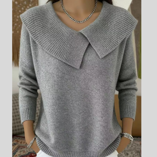 Full Size Wide-Collar Ribbed Knit Sweater Plus Size