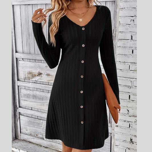 Elegant V-Neck Long Sleeve Dress