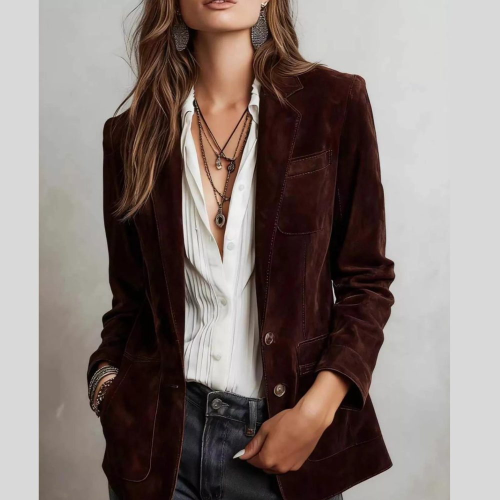 Full Size Slim Fit Suede Long Sleeve Blazer Plus Size