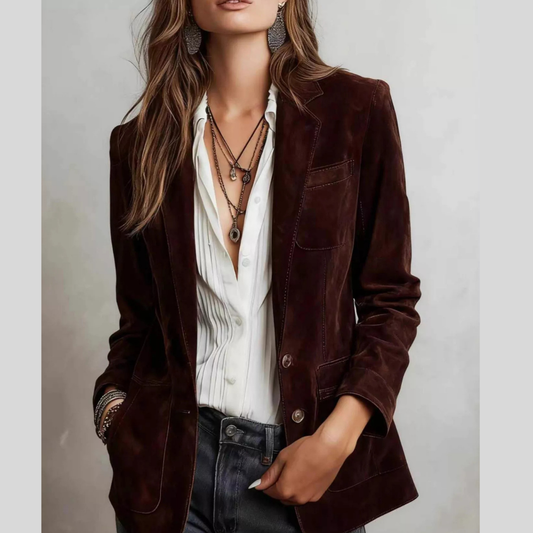 Full Size Slim Fit Suede Long Sleeve Blazer Plus Size