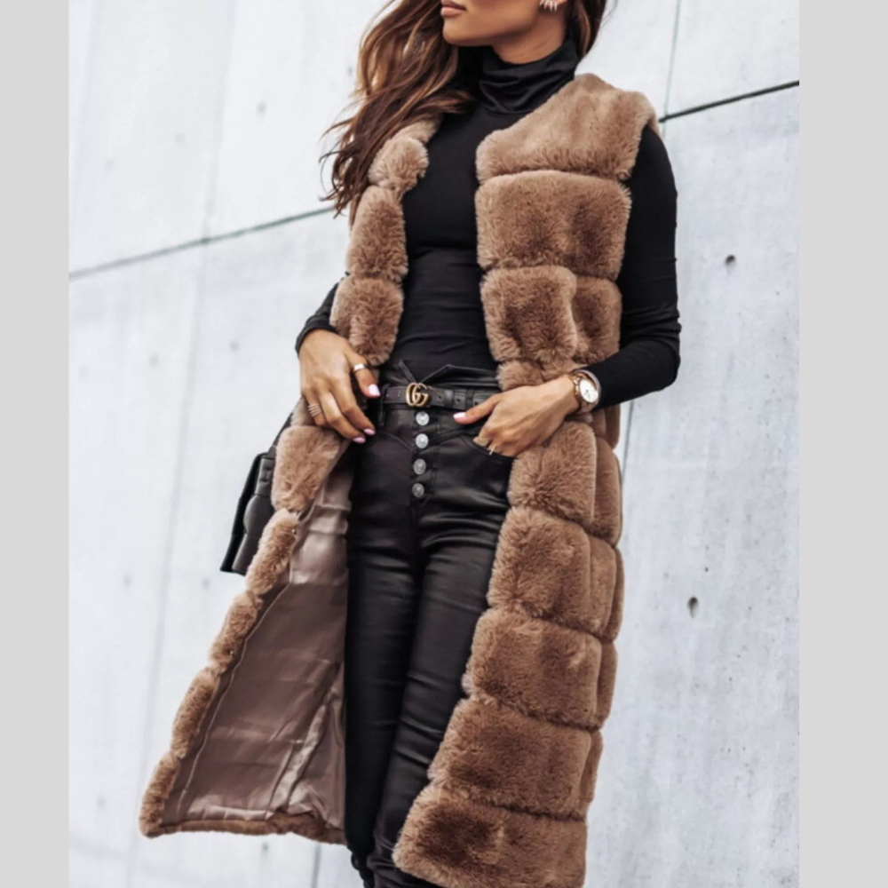 Faux Fur Longline Vest Coat