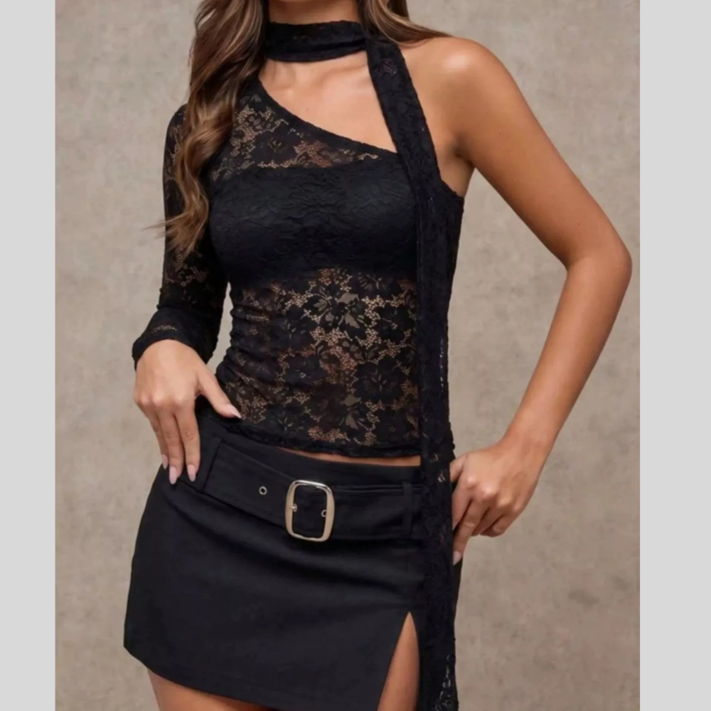 One-Shoulder Lace Top