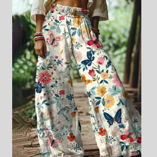 Full Size Floral Wide-Leg Pants Plus Size
