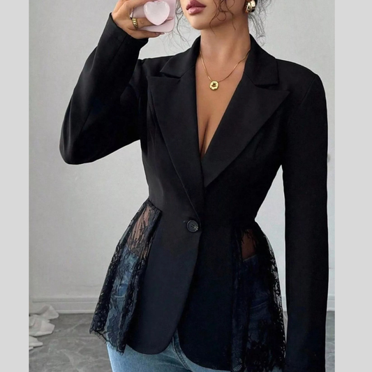 Lace Detail One Button Blazer