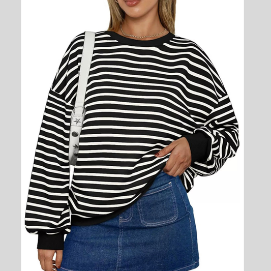 Oversized Striped Crewneck Sweatshirt