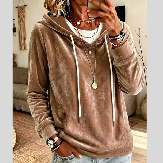 Full Size Drawstring Velvet Long Sleeve Hoodie Plus Size