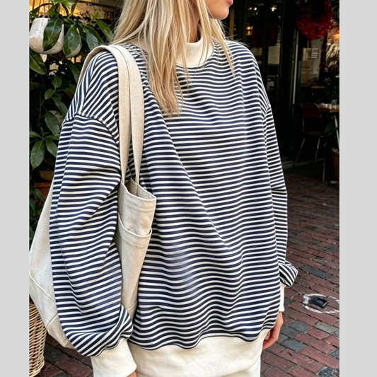 Oversized Striped Crew Neck Sweatshirt