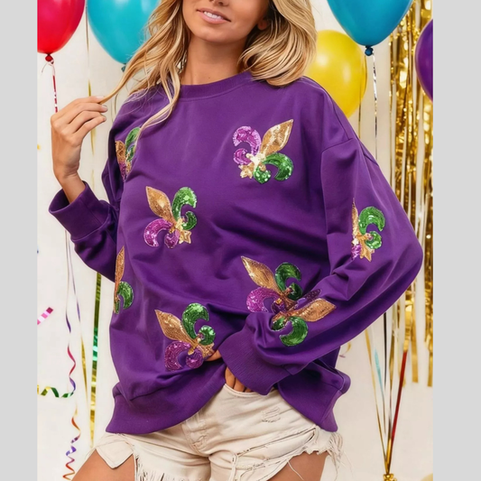 Mardi Gras Sequin Crew Neck Sweatshirt