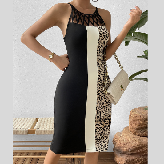 Ivy Lane Leopard Color Block Cutout Sleeveless Knee-Length Dress