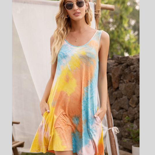 Ivy Lane Tie-Dye Sleeveless Dress with Pockets