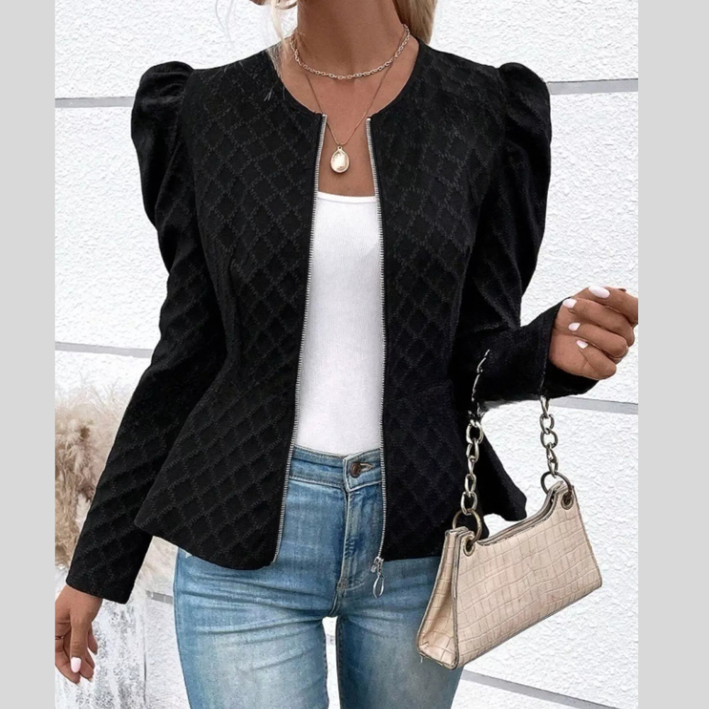 Puff Sleeve Textured Jacquard Jacket