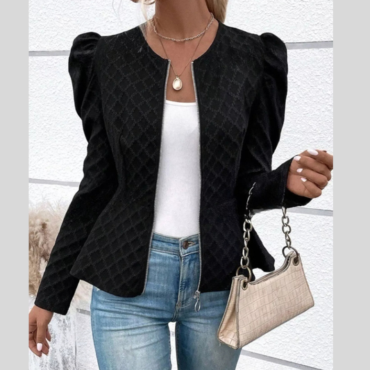 Puff Sleeve Textured Jacquard Jacket