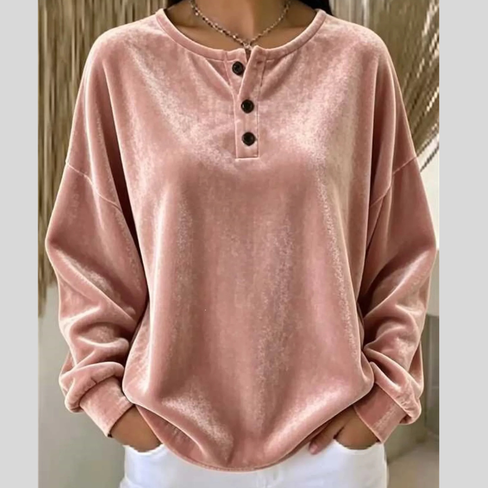 Velvet Henley Top with Button Detail