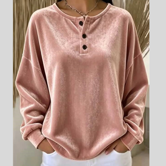 Velvet Henley Top with Button Detail