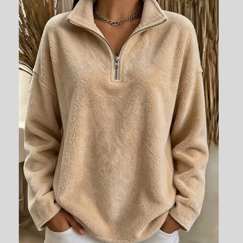 Full Size Quarter-Zip Fleece Sweatshirt Plus Size