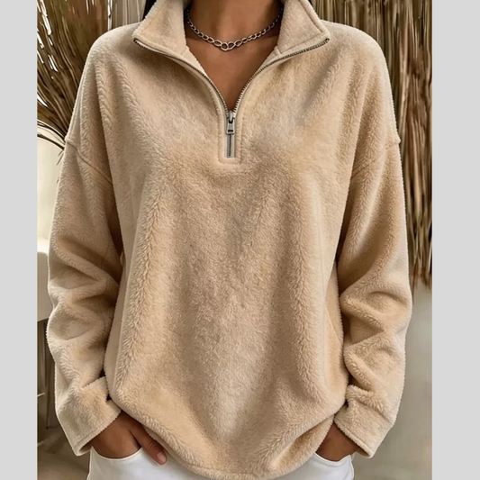 Full Size Quarter-Zip Fleece Sweatshirt Plus Size