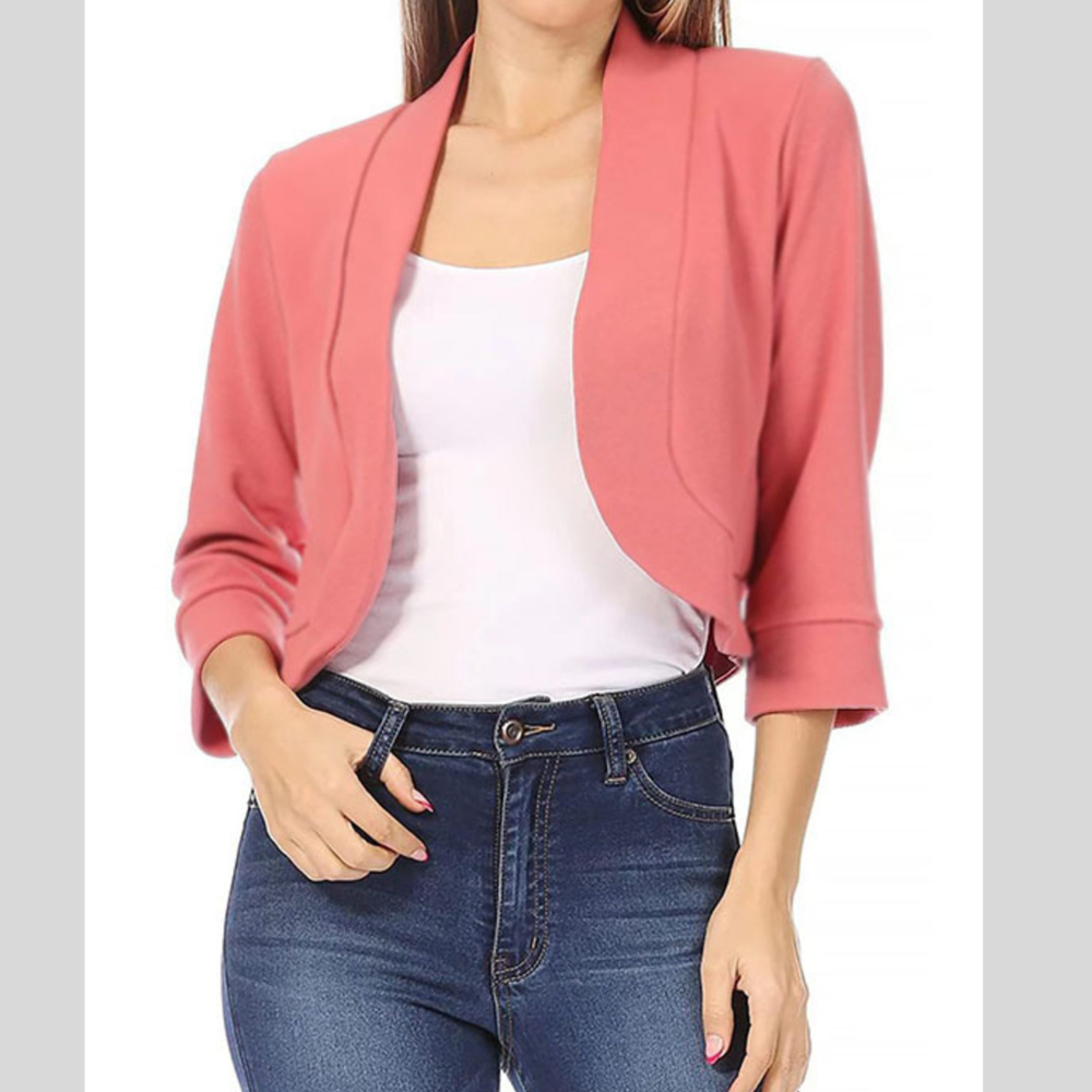 Full Size Cropped Open Front Blazer Plus Size