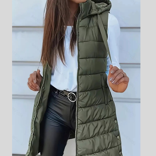 Zip Up Longline Hooded Puffer Vest Coat