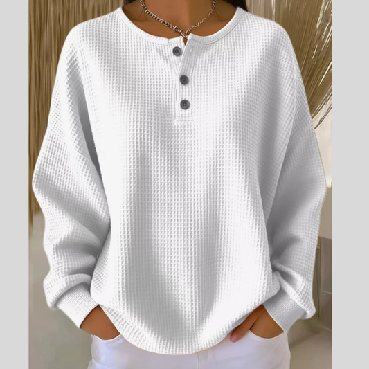 Full Size Waffle Knit Button Detail Casual Top Plus Size