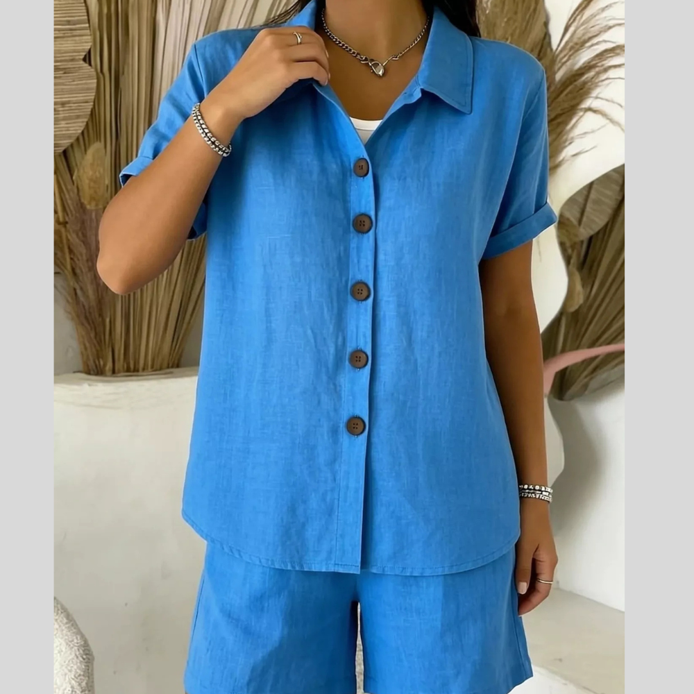 Full Size Button-Up Shirt and Shorts Set Plus Size