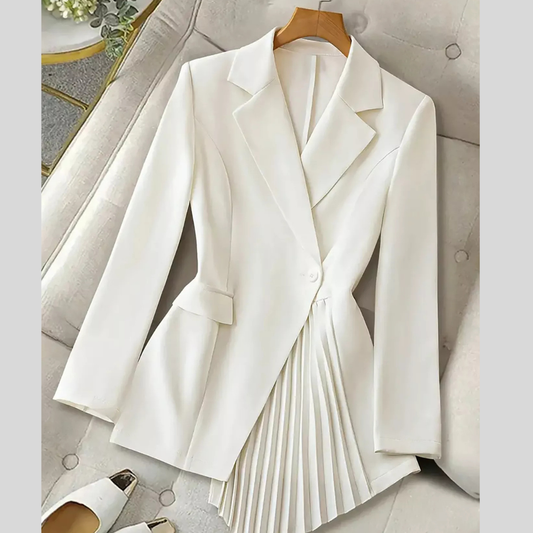 One Button Asymmetric Pleated Hem Blazer