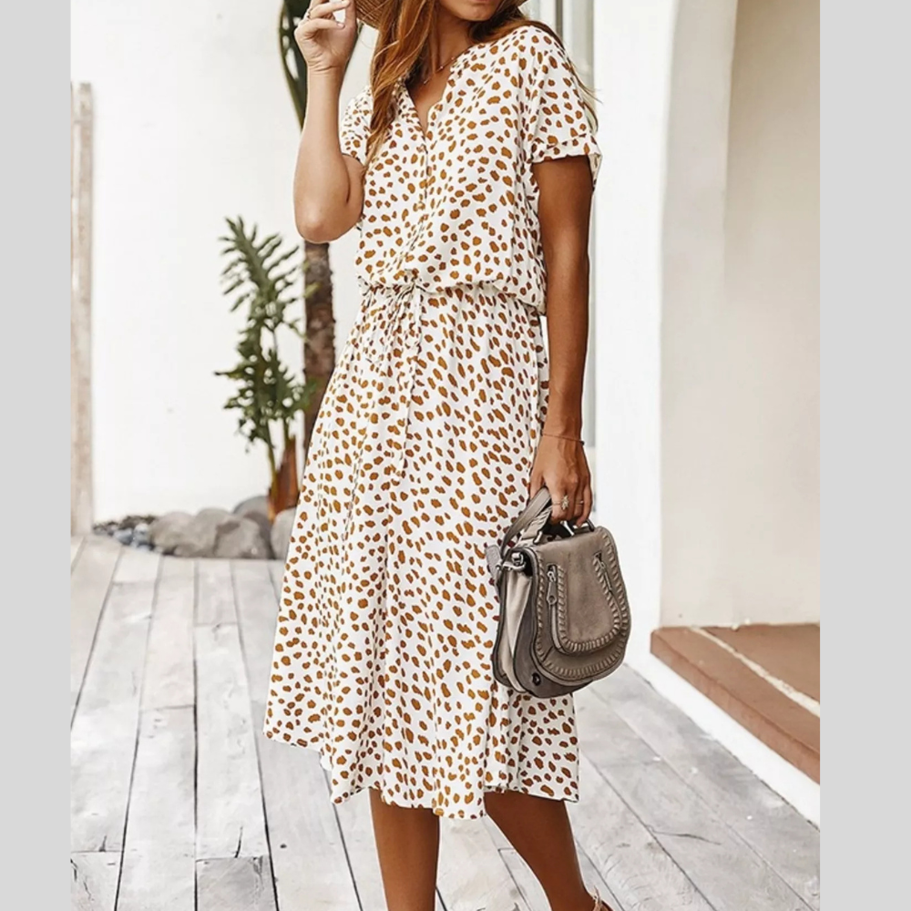 Animal Print Drawstring Waist Midi Dress