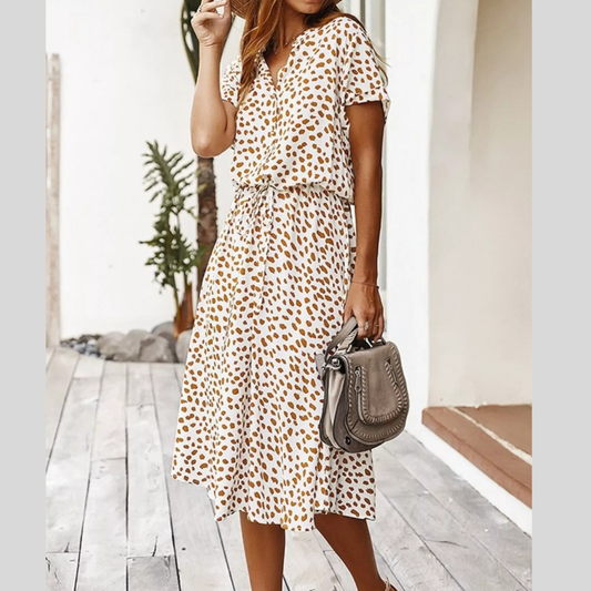 Animal Print Drawstring Waist Midi Dress