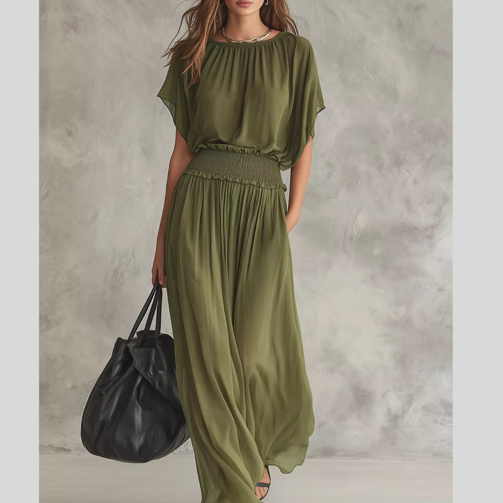 Chiffon Maxi Dress with Smocked Waist