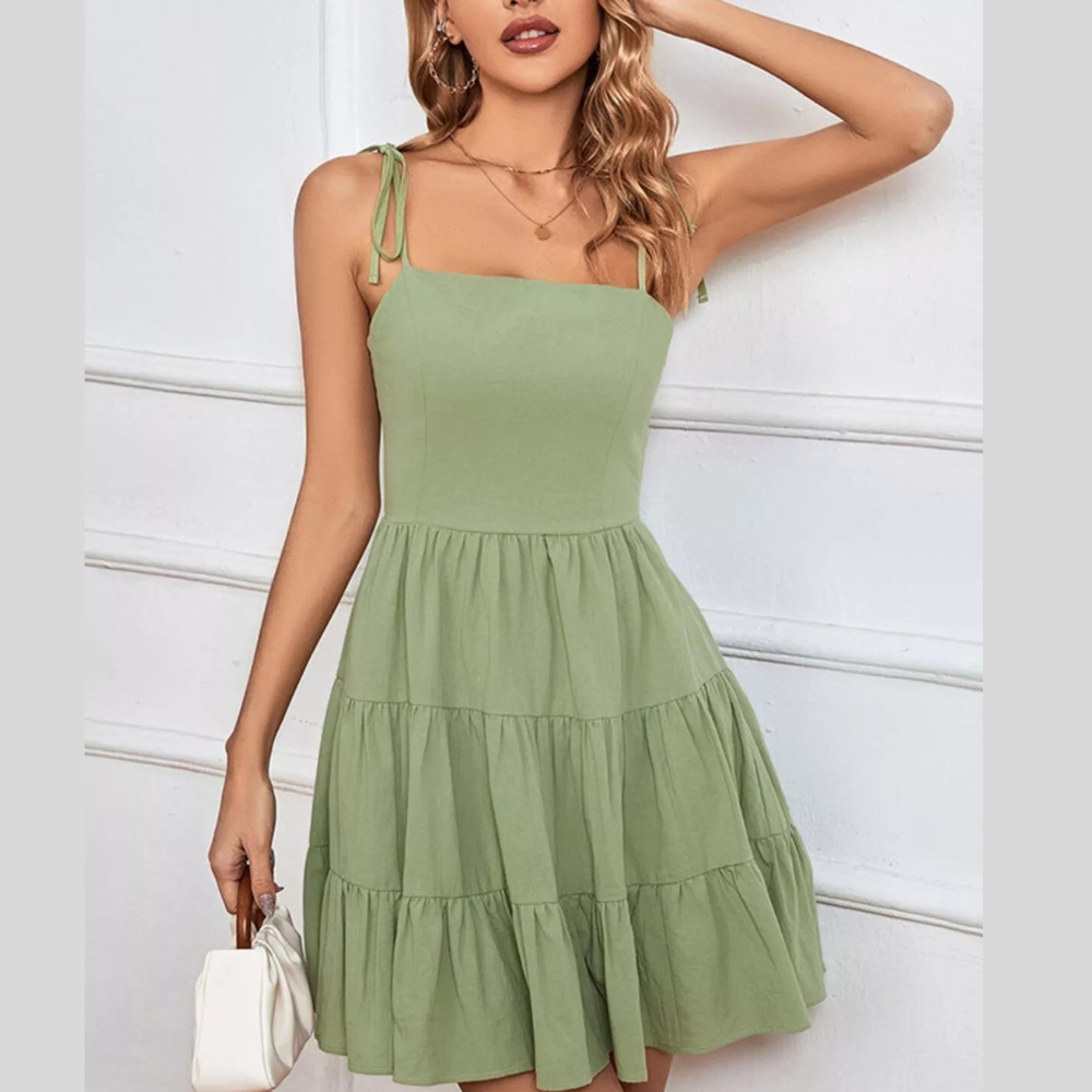 Tiered Tie Shoulder Mini Dress