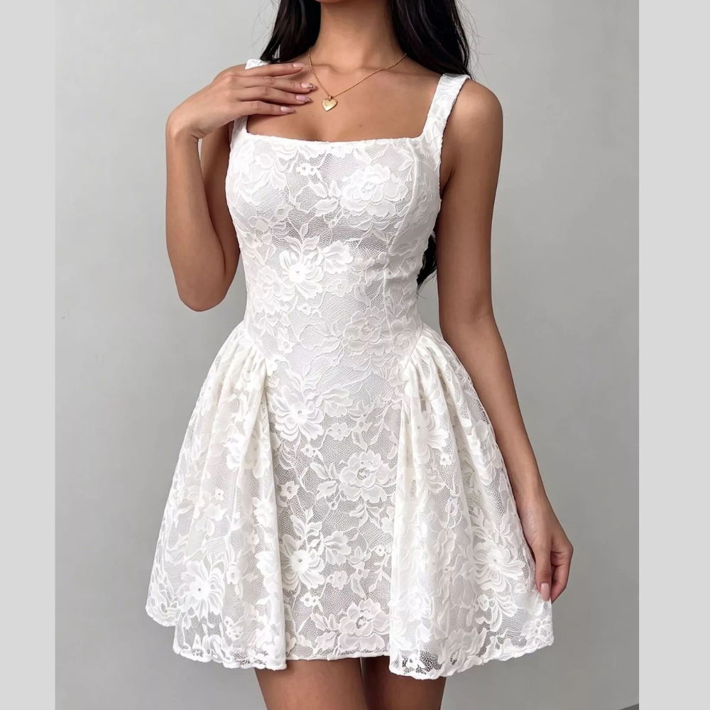Floral Lace Square Neck Mini Dress