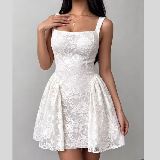 Floral Lace Square Neck Mini Dress