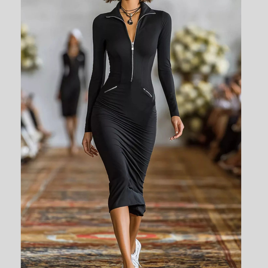 Full Size Zip-Front Bodycon Midi Dress Plus Size