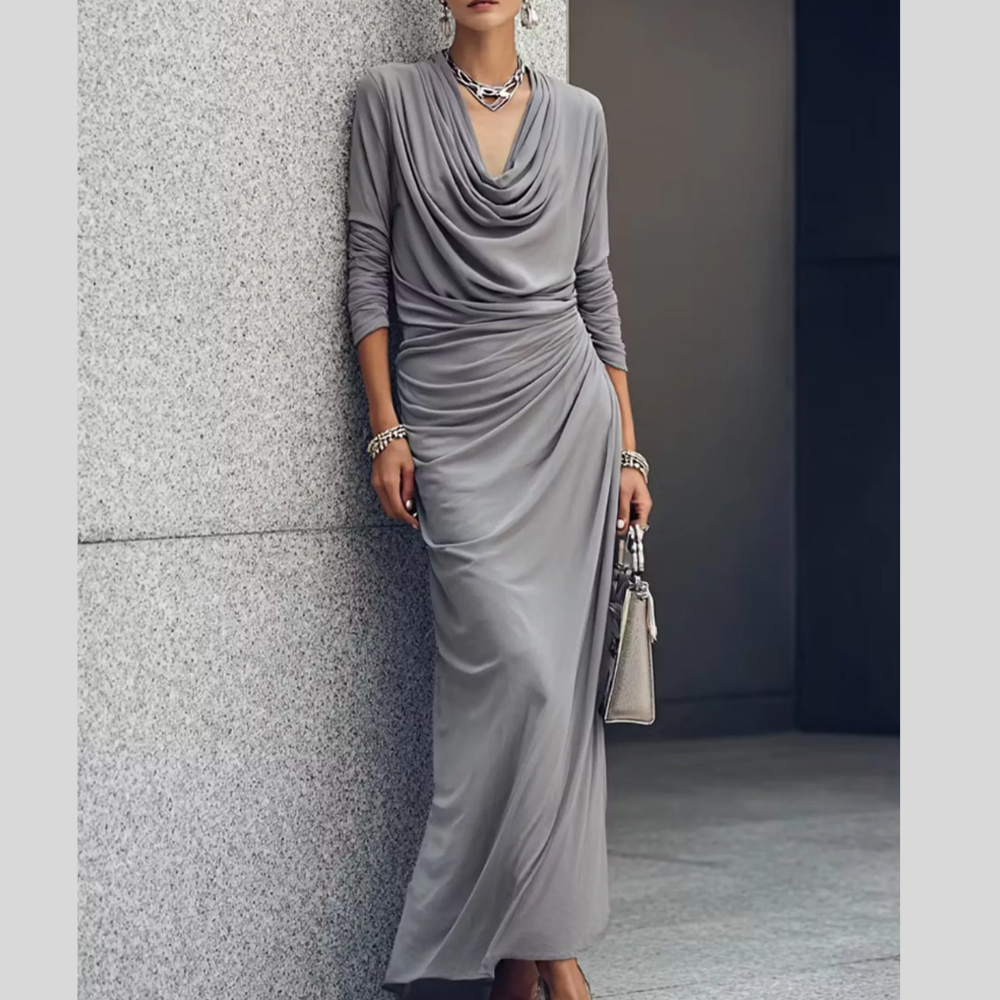 Cowl Neck Long Sleeve Maxi Dress