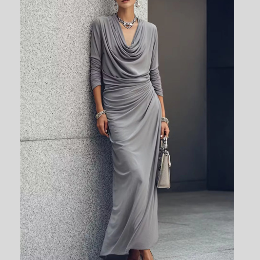 Cowl Neck Long Sleeve Maxi Dress