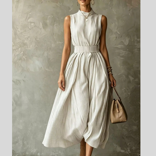 Striped Mock Neck Sleeveless Maxi Dress